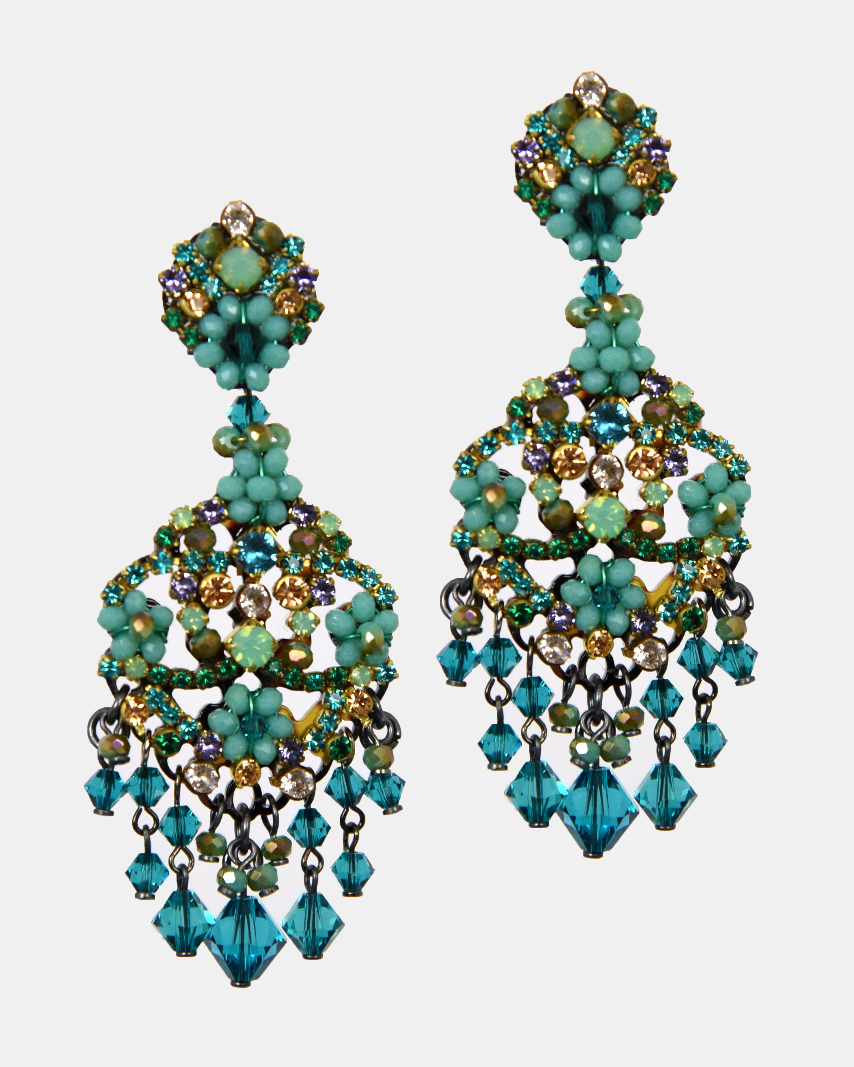 Dublos earrings with Swarovski crystals in shades of green 