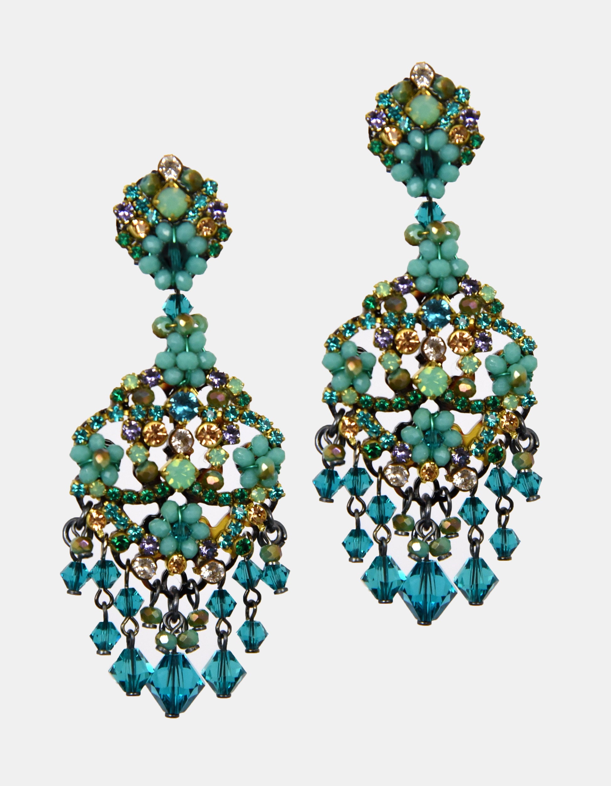 Dublos earrings with Swarovski crystals in shades of green 