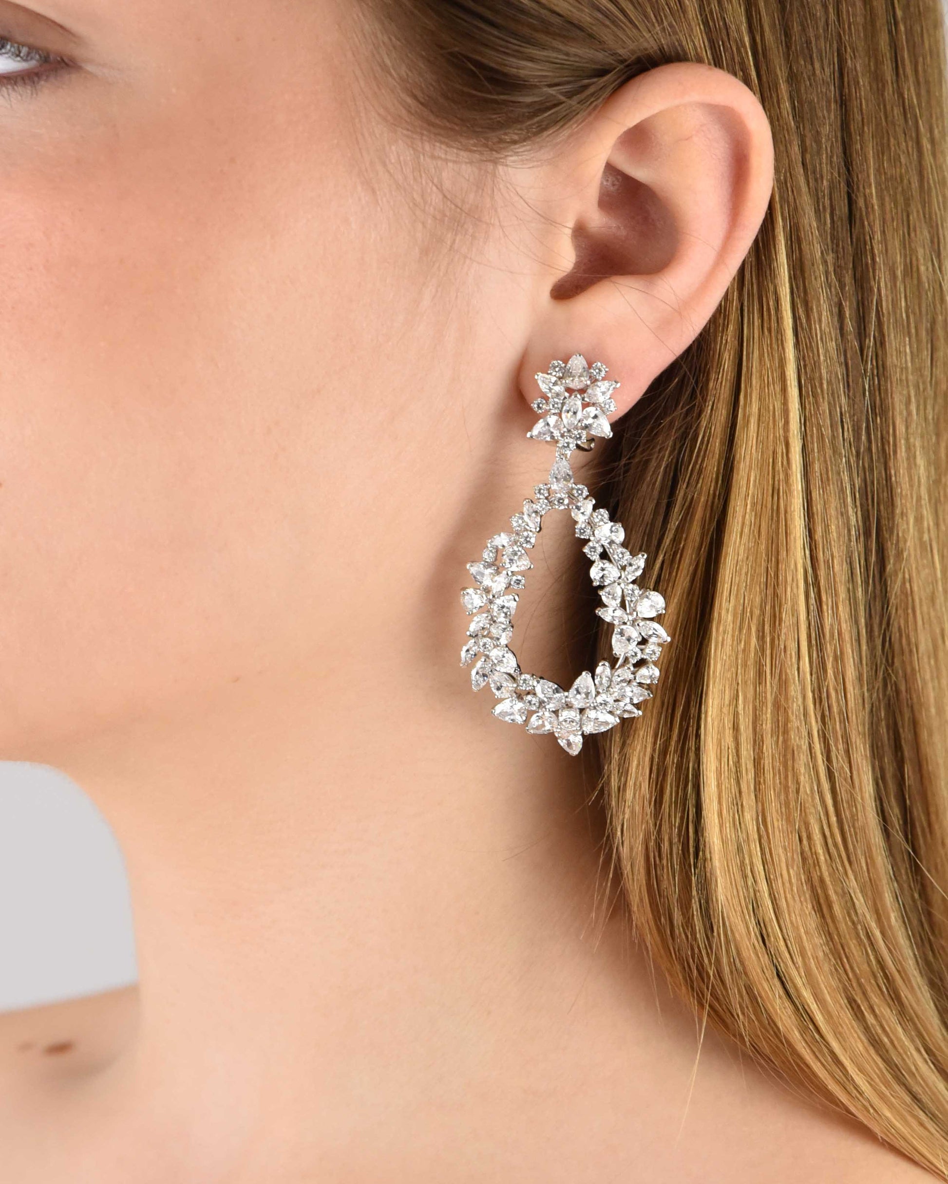 Silver and cubic zirconia teardrop earrings 