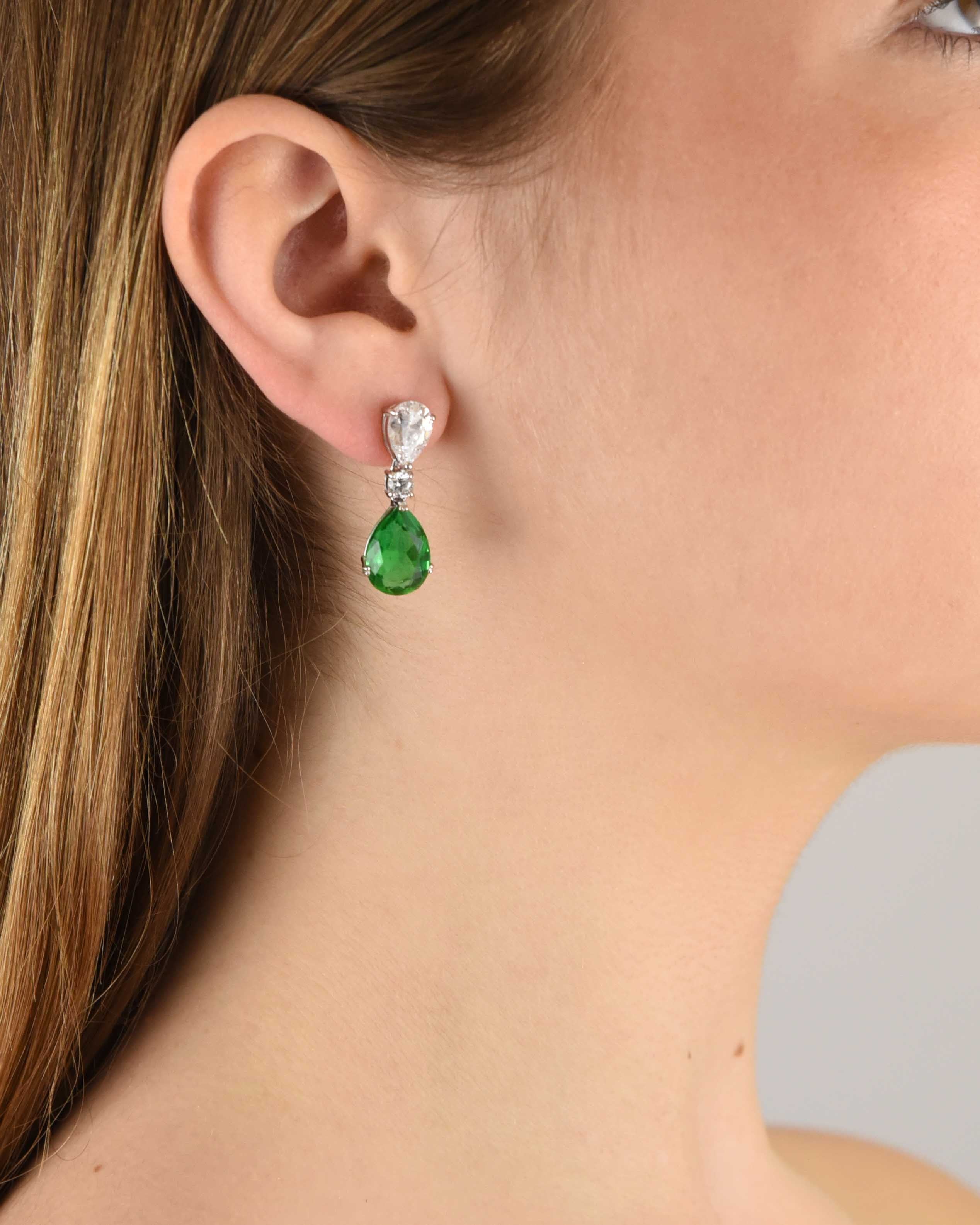 Pendientes de plata y circonita verde