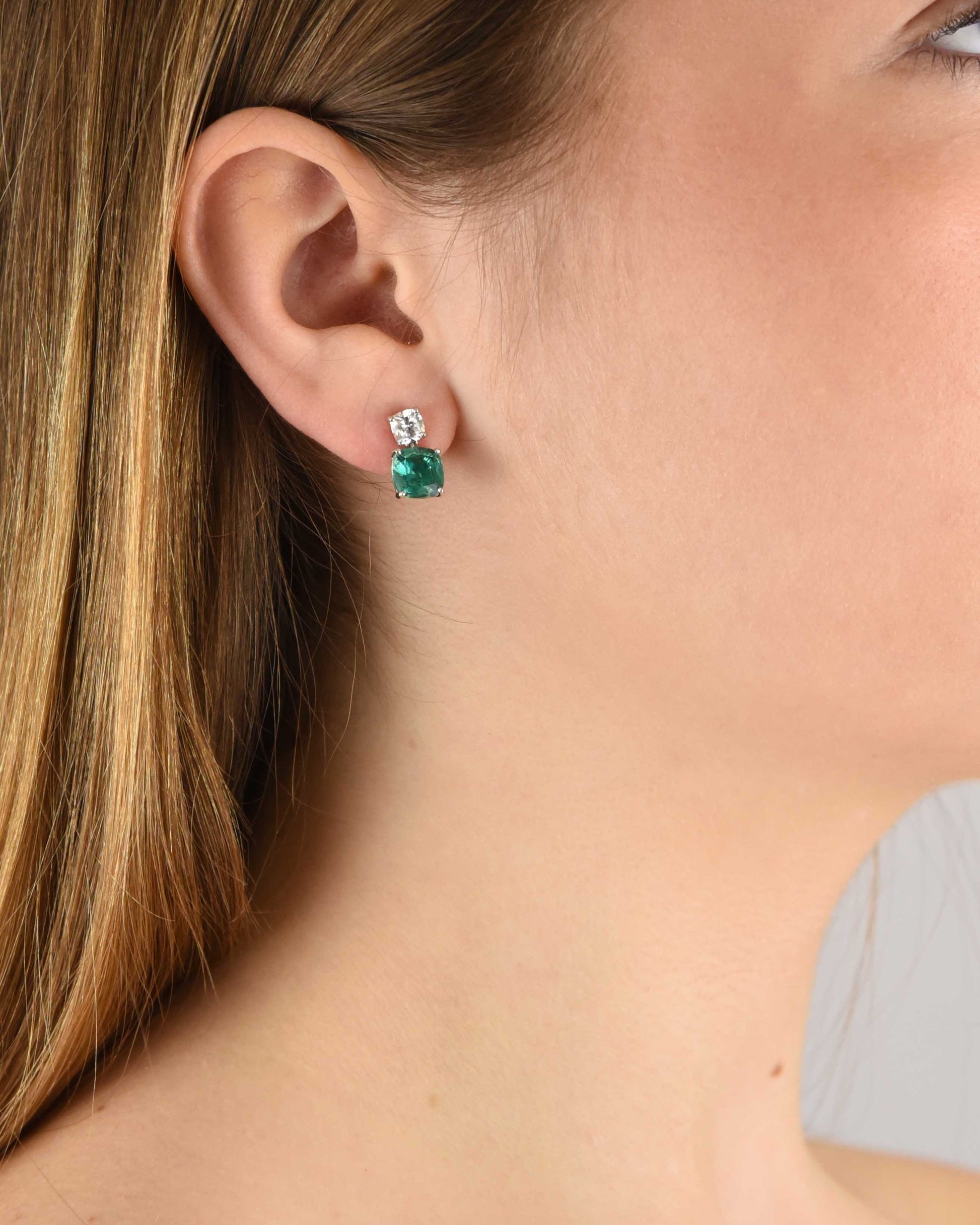 Pendientes cuadrados plata y zirconita esmeralda