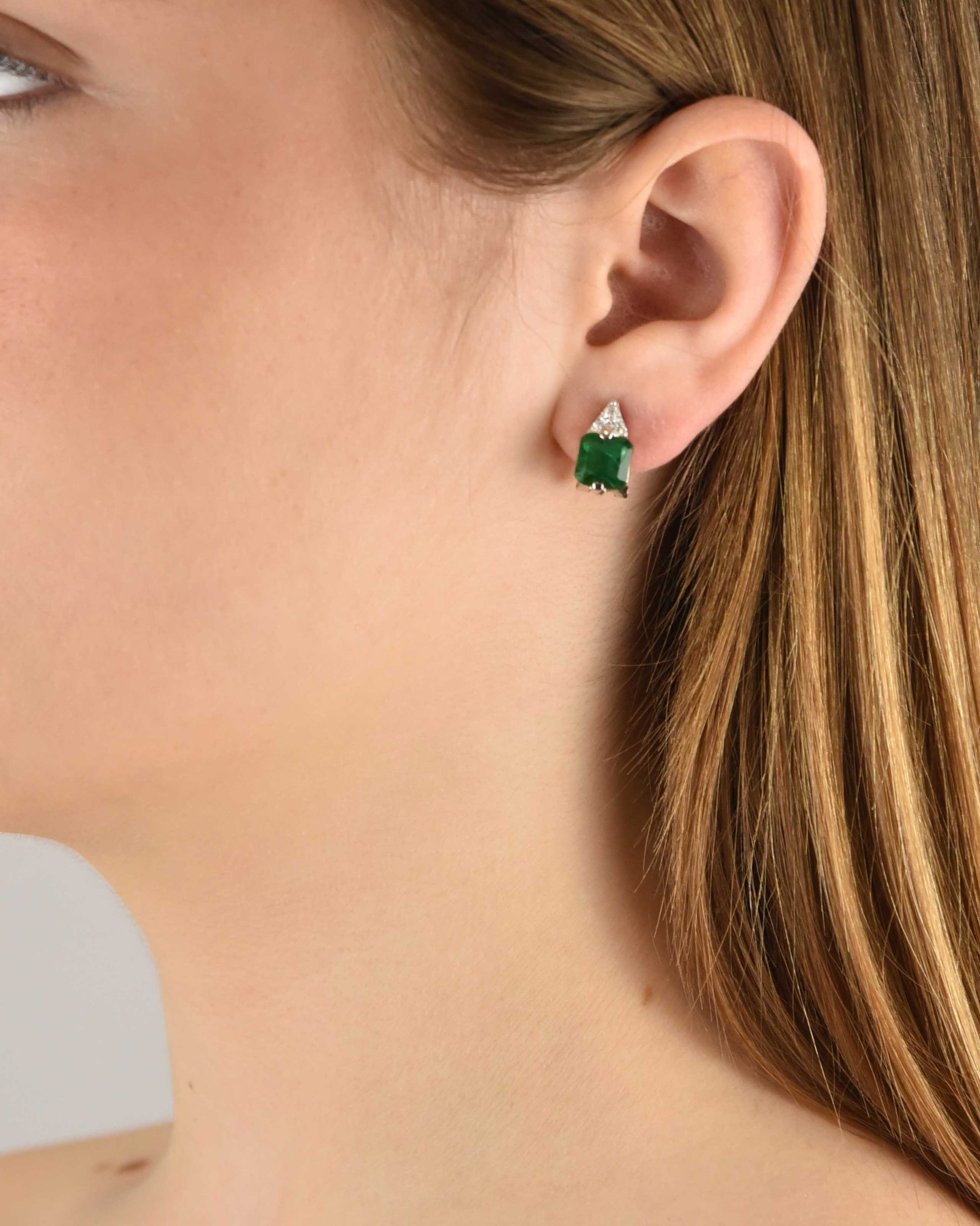 Pendientes botón plata y zirconita verde