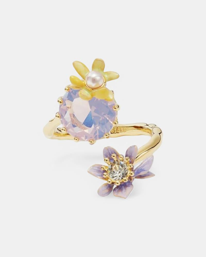 Anillo Magnolia Lavanda Perla Cristal