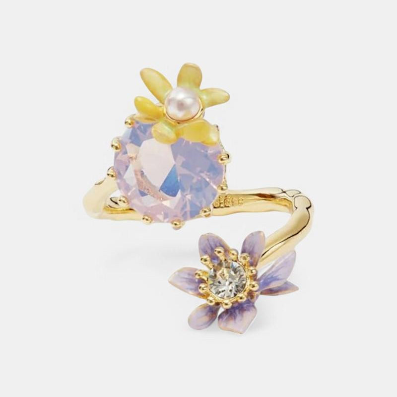 Anillo Magnolia Lavanda Perla Cristal