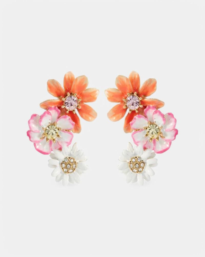 Pendientes Rosa Blanca Zinnias Cristal