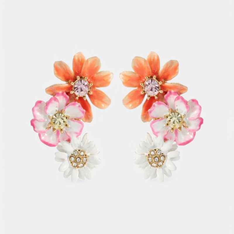 Pendientes Rosa Blanca Zinnias Cristal