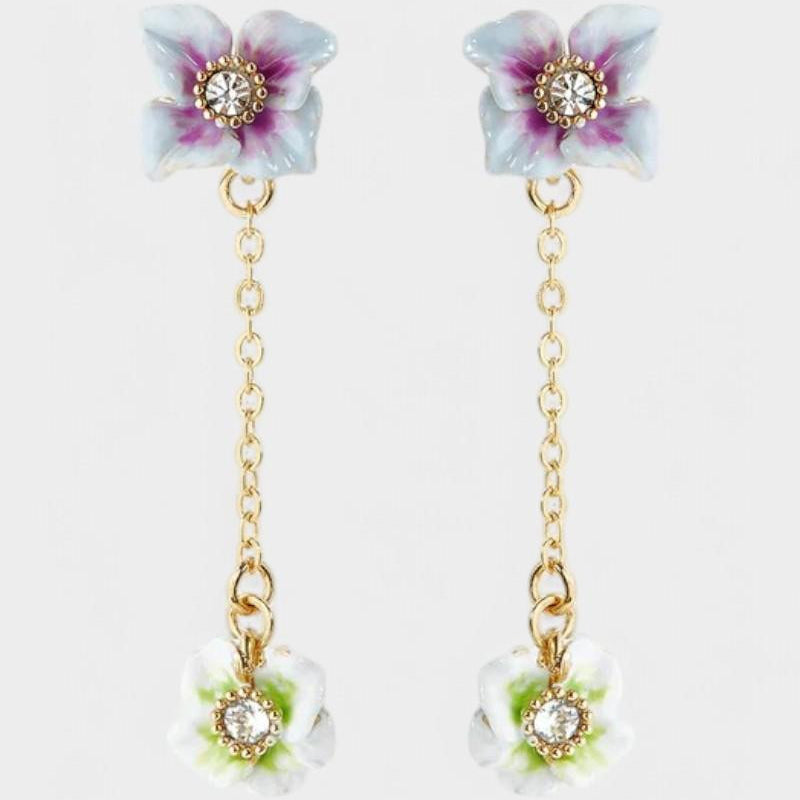 Pendientes Colgantes Hortensia Cristal Blanco