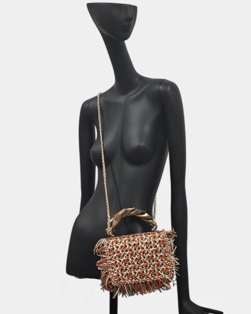 Bolso Naranja Dorado Flecos Clip