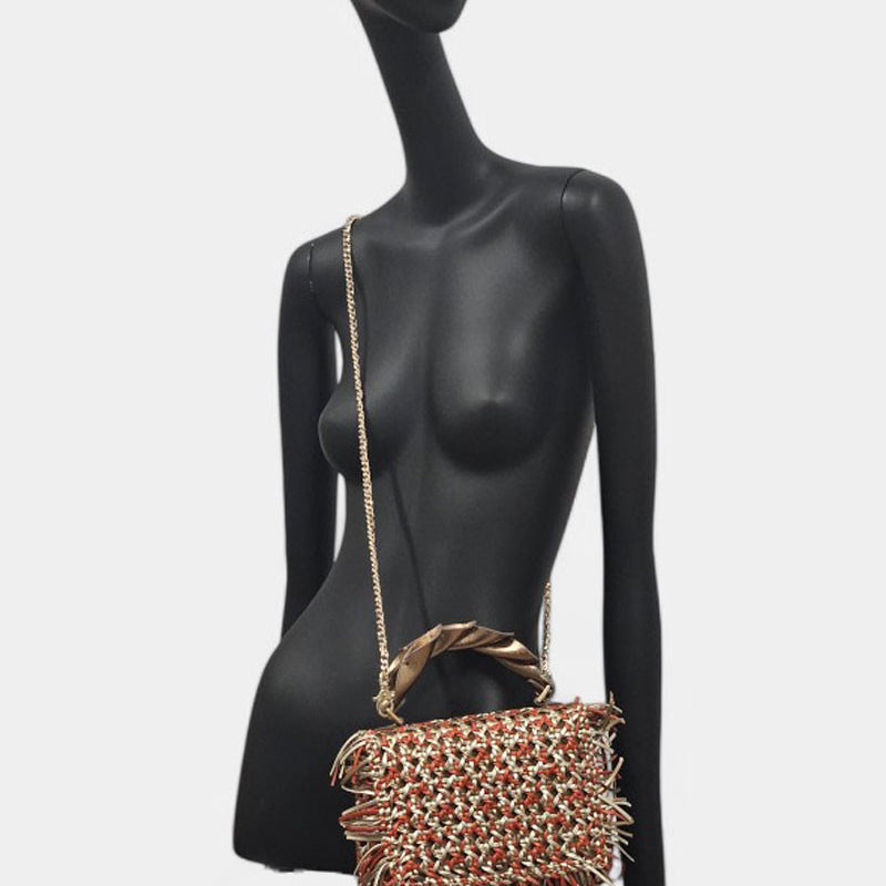 Bolso Naranja Dorado Flecos Clip