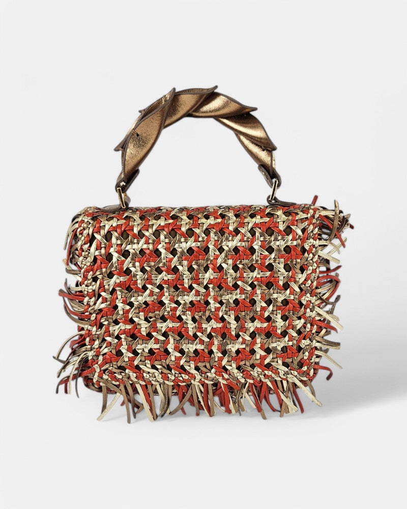 Bolso Naranja Dorado Flecos Clip