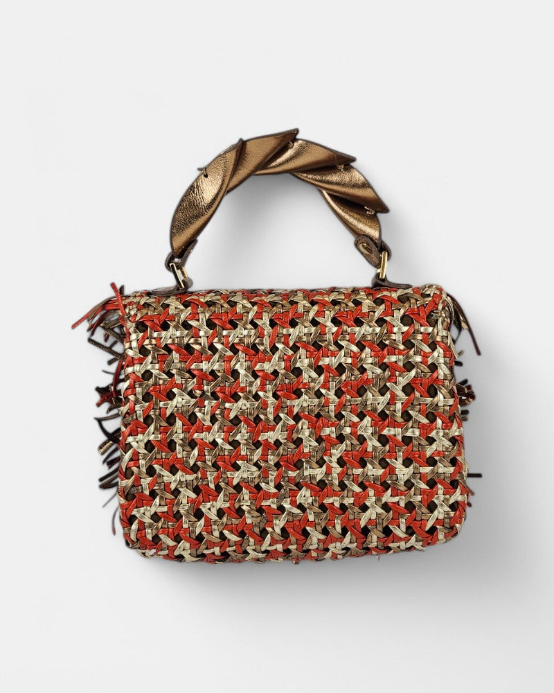 Bolso Naranja Dorado Flecos Clip