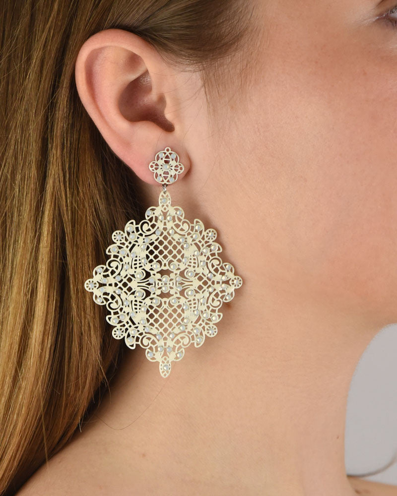 Pendientes Rejilla Cristales Blancos