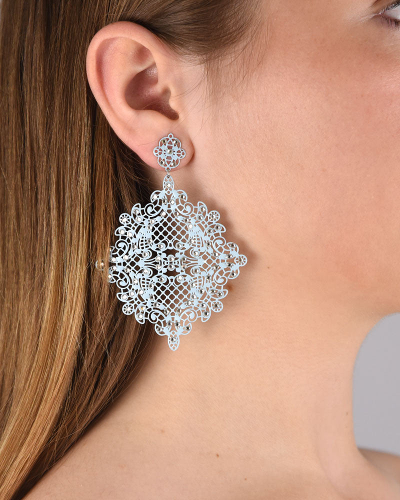 White Crystal Grid Earrings 