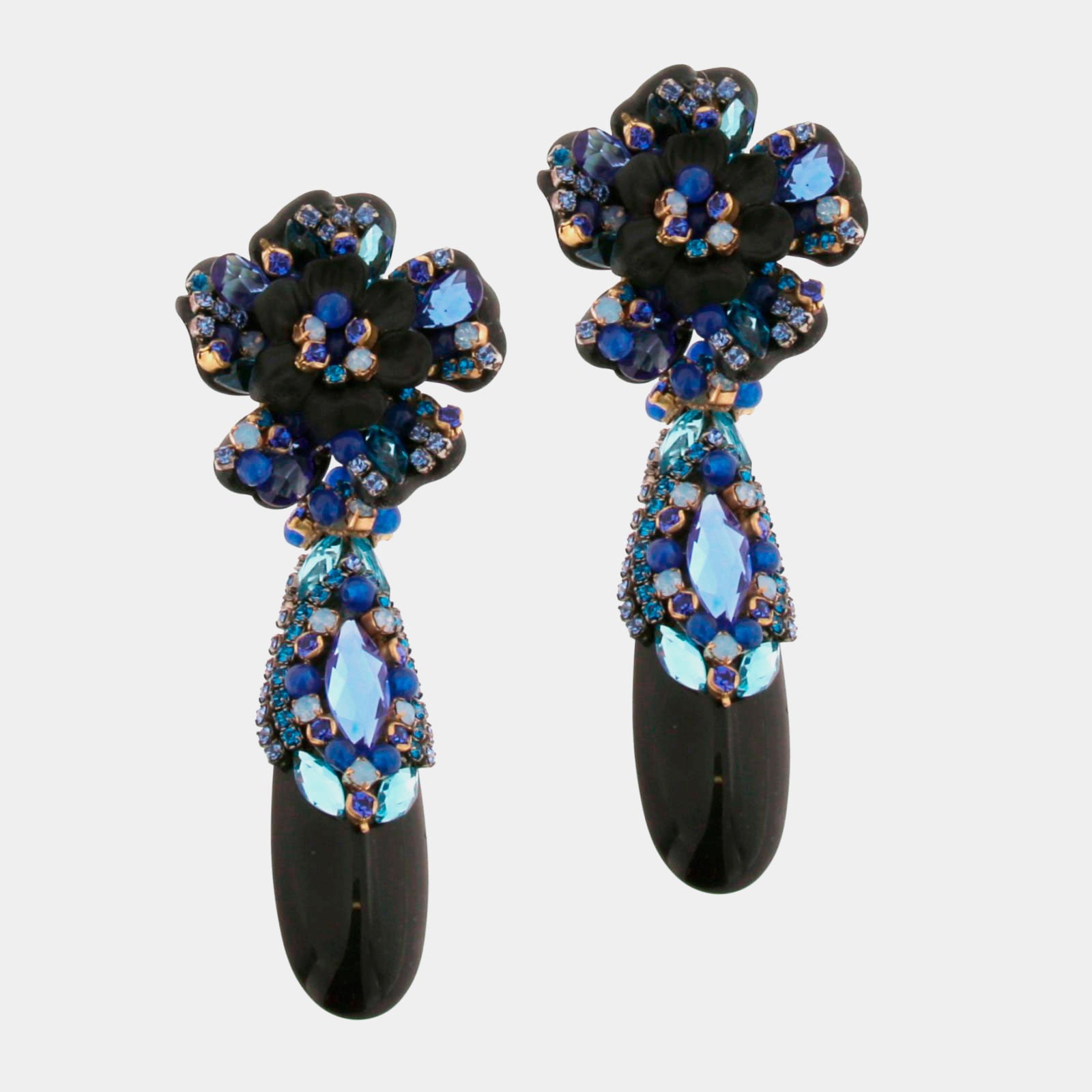 Pendientes lágrima swarovski azul y negro