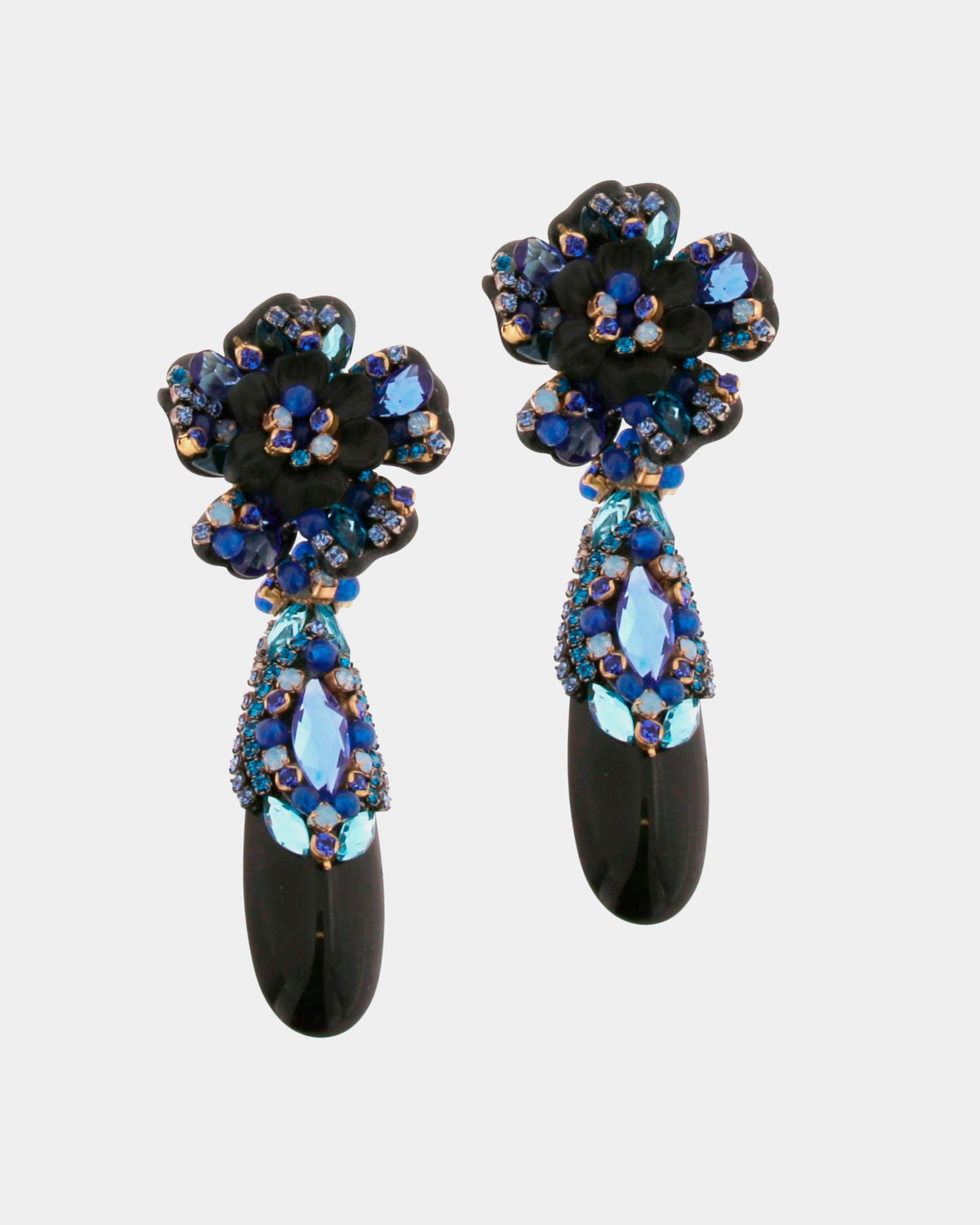 Pendientes lágrima swarovski azul y negro