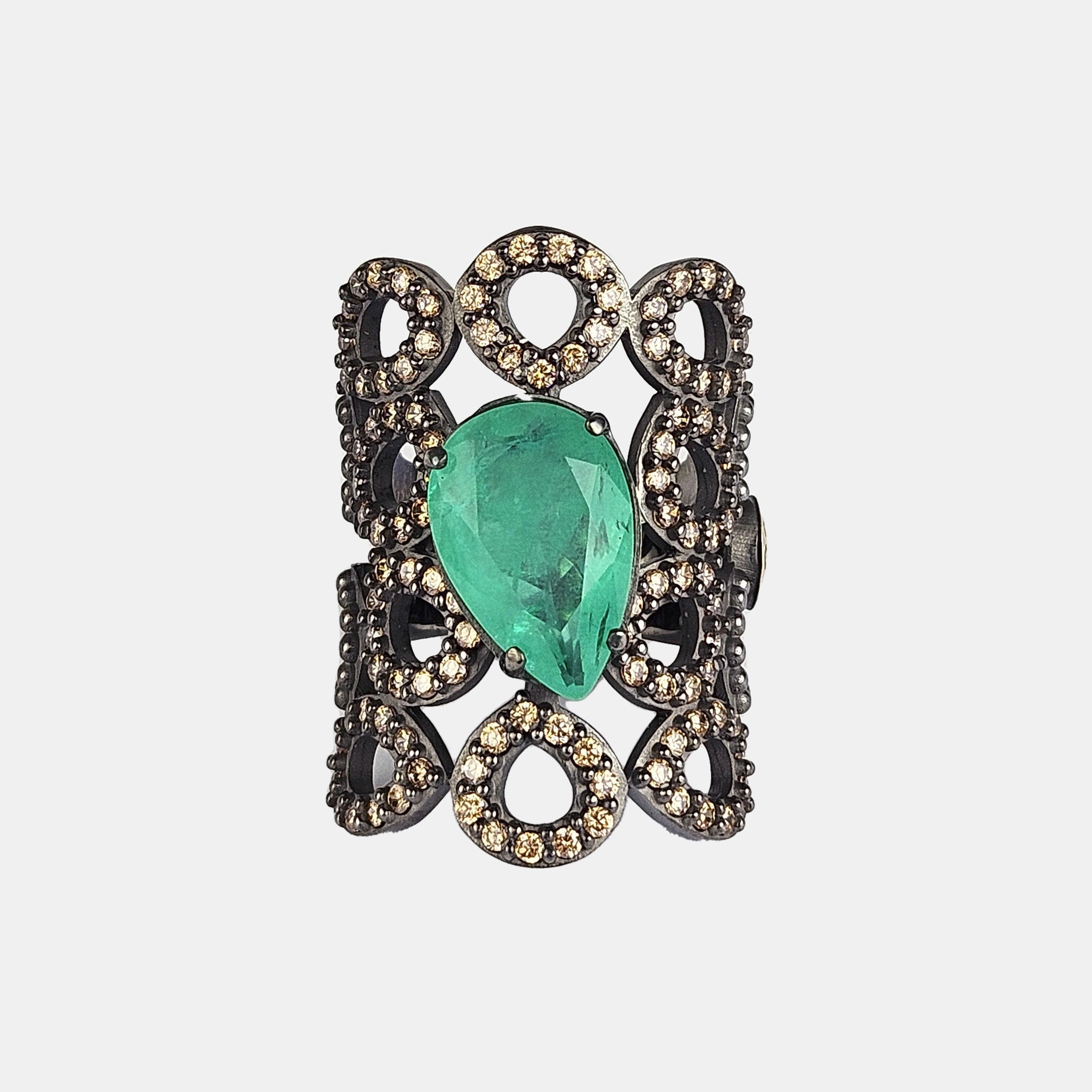 Anillo plata con cuarzo esmeralda y circonitas