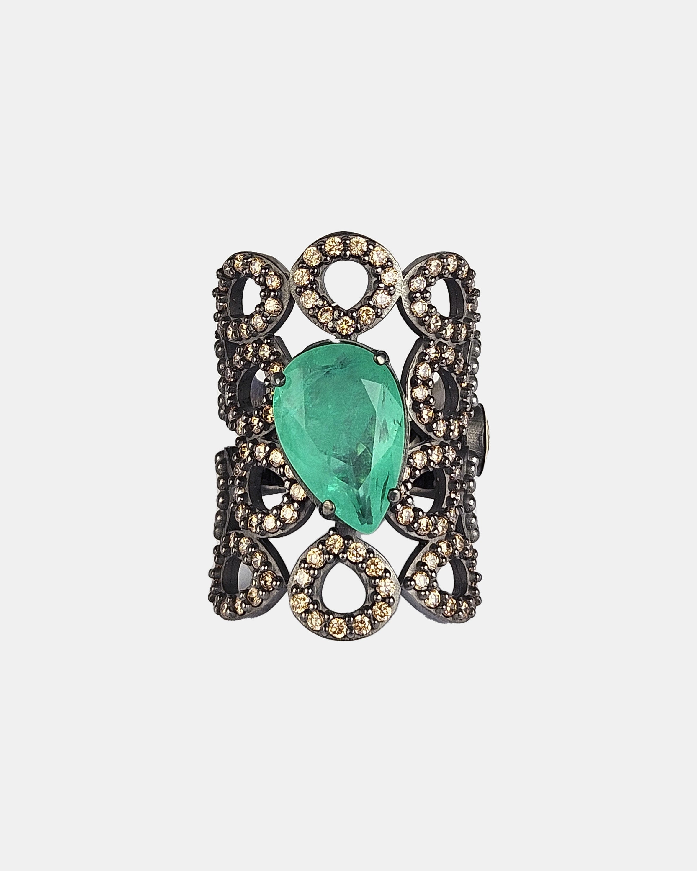 Anillo plata con cuarzo esmeralda y circonitas