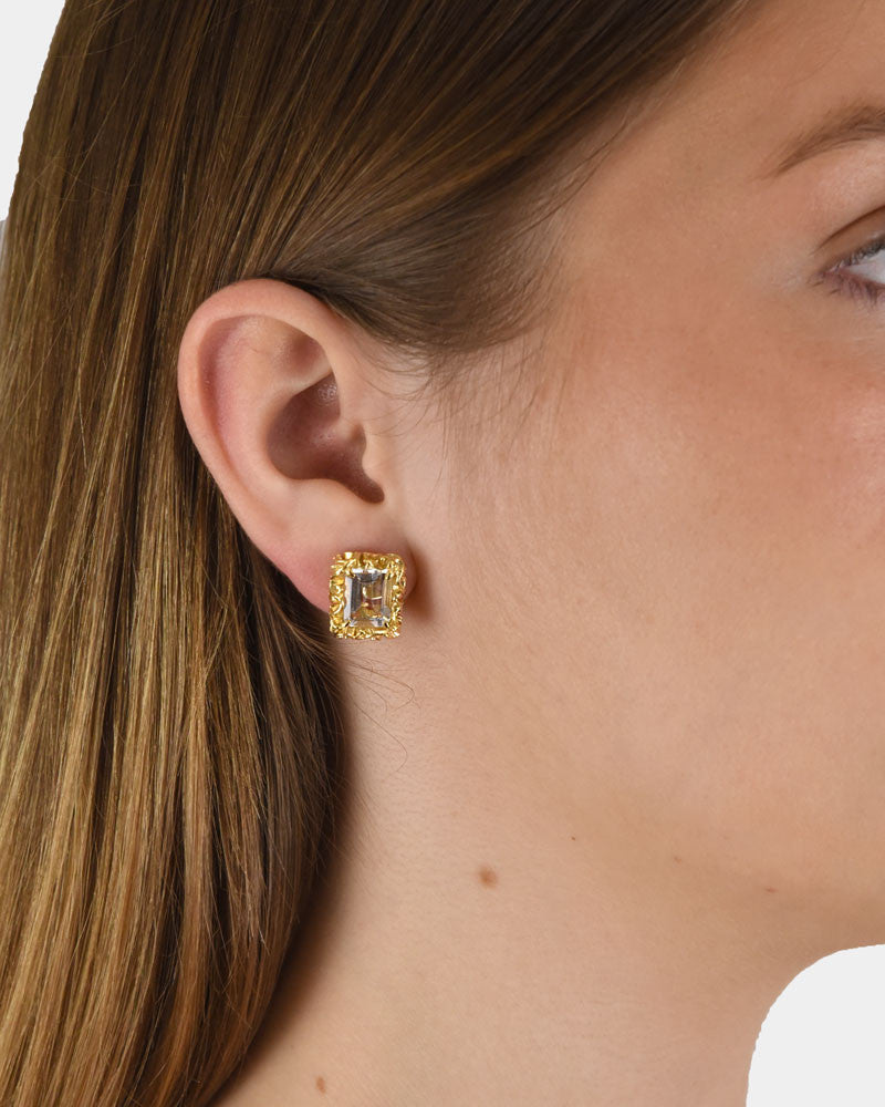 Pendientes en plata labrada con cristal de roca