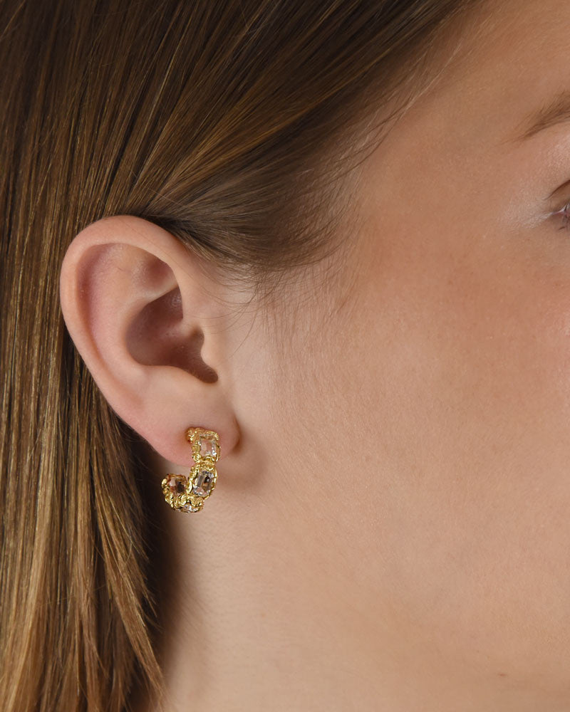 Pendientes de plata labrada con cristal de roca dorados