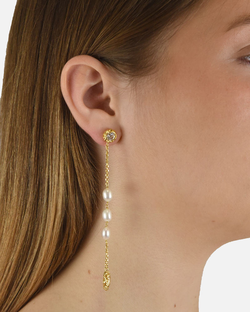 Pendientes de plata labrada con cristal de roca dorados