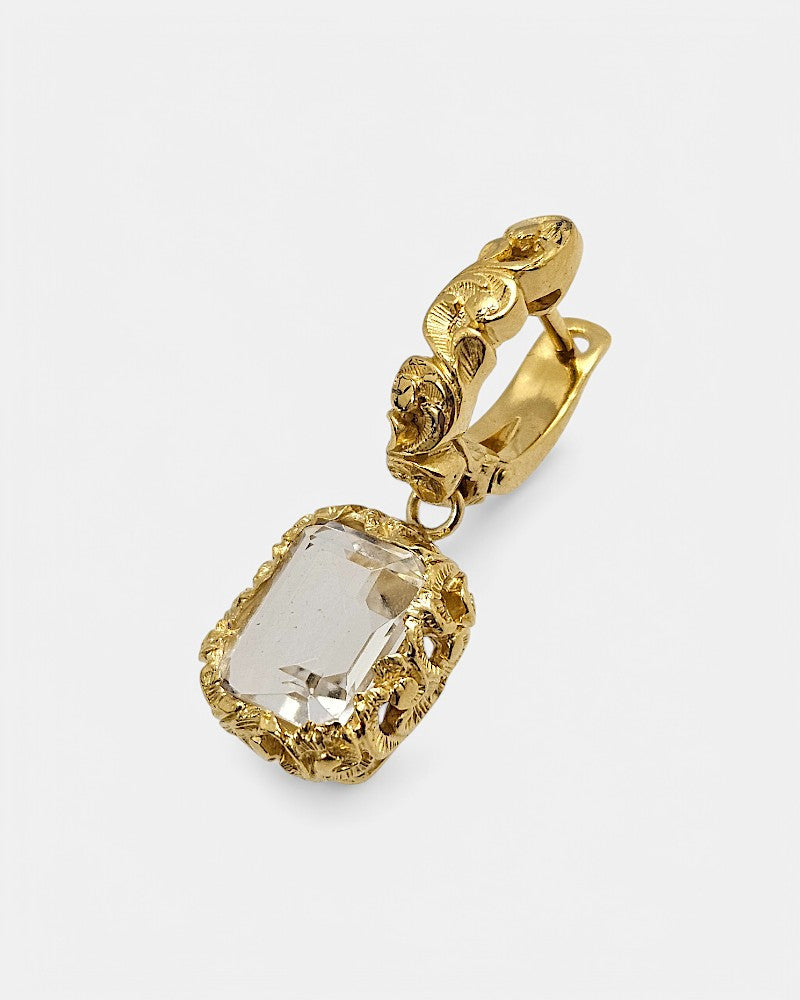 Pendientes de plata labrada con cristal de roca dorados