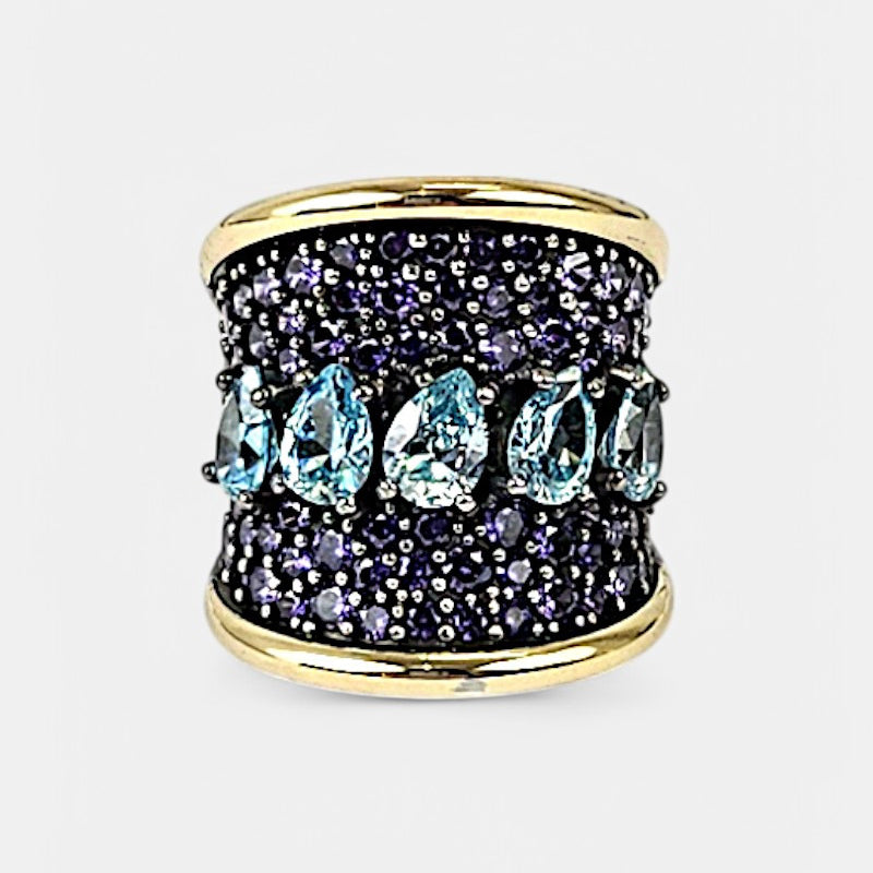 Anillo de plata con circonitas y piedras semipreciosas