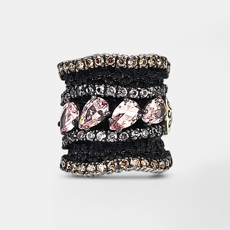 Anillo plata conzafiros, circonitas y nanomorganitas