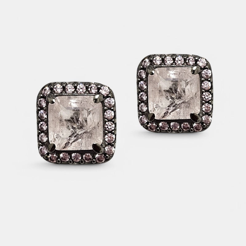 Pendientes de plata con circonitas y cuarzo rosa