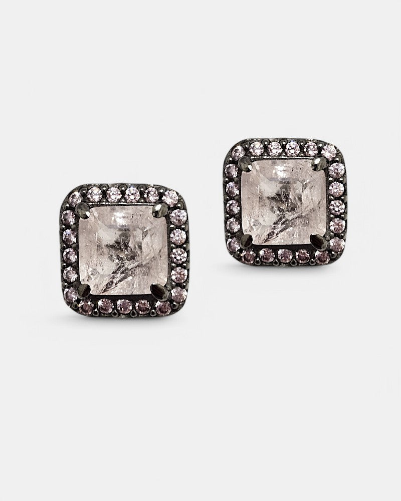 Pendientes de plata con circonitas y cuarzo rosa