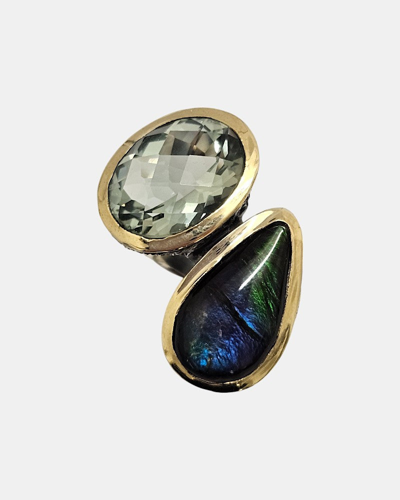 Anillo plata con amonite y amatista verde