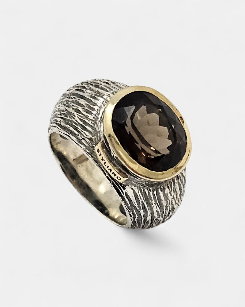 Sortija de plata y cuarzo fumé