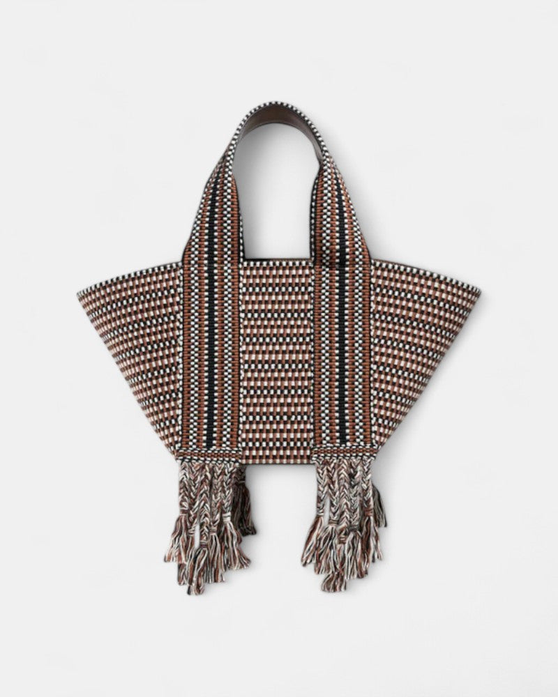 Bolso tejido y piel bicolor marron y negro