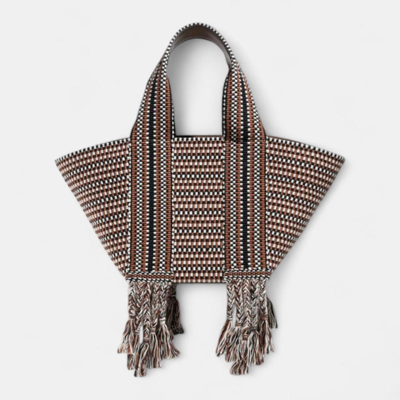 Bolso tejido y piel bicolor marron y negro