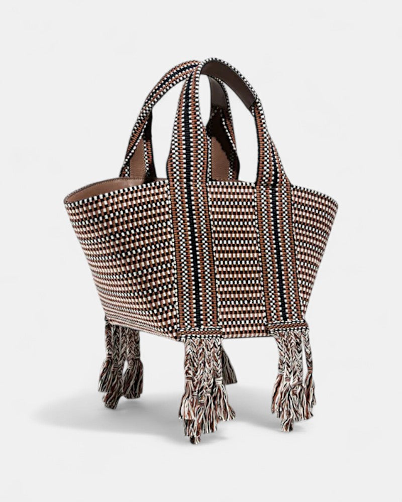 Bolso tejido y piel bicolor marron y negro