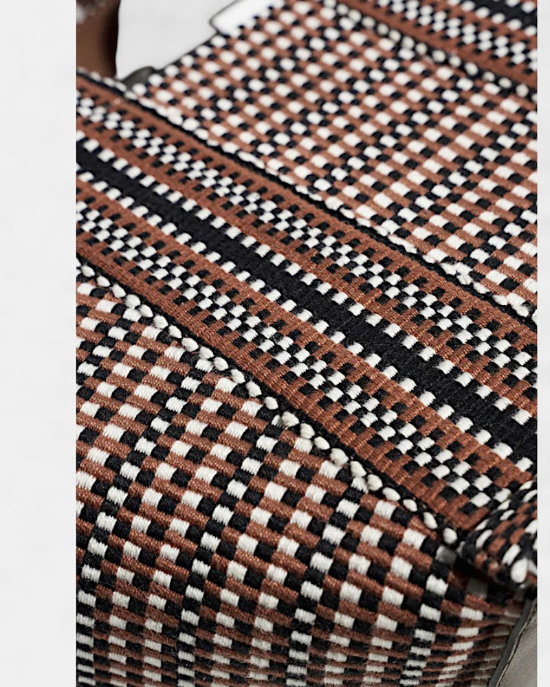 Bolso tejido y piel bicolor marron y negro