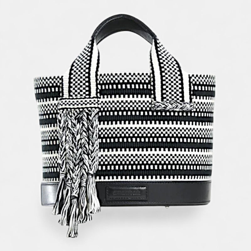 Bolso tejido y piel bicolor negro y blanco