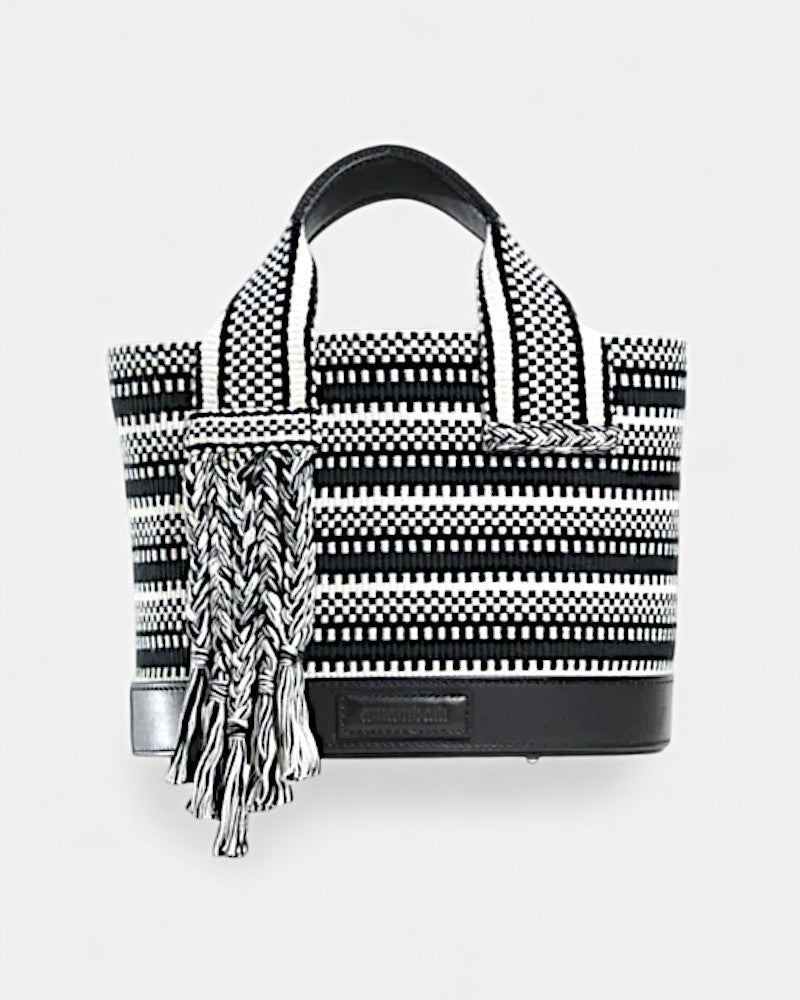 Bolso tejido y piel bicolor negro y blanco