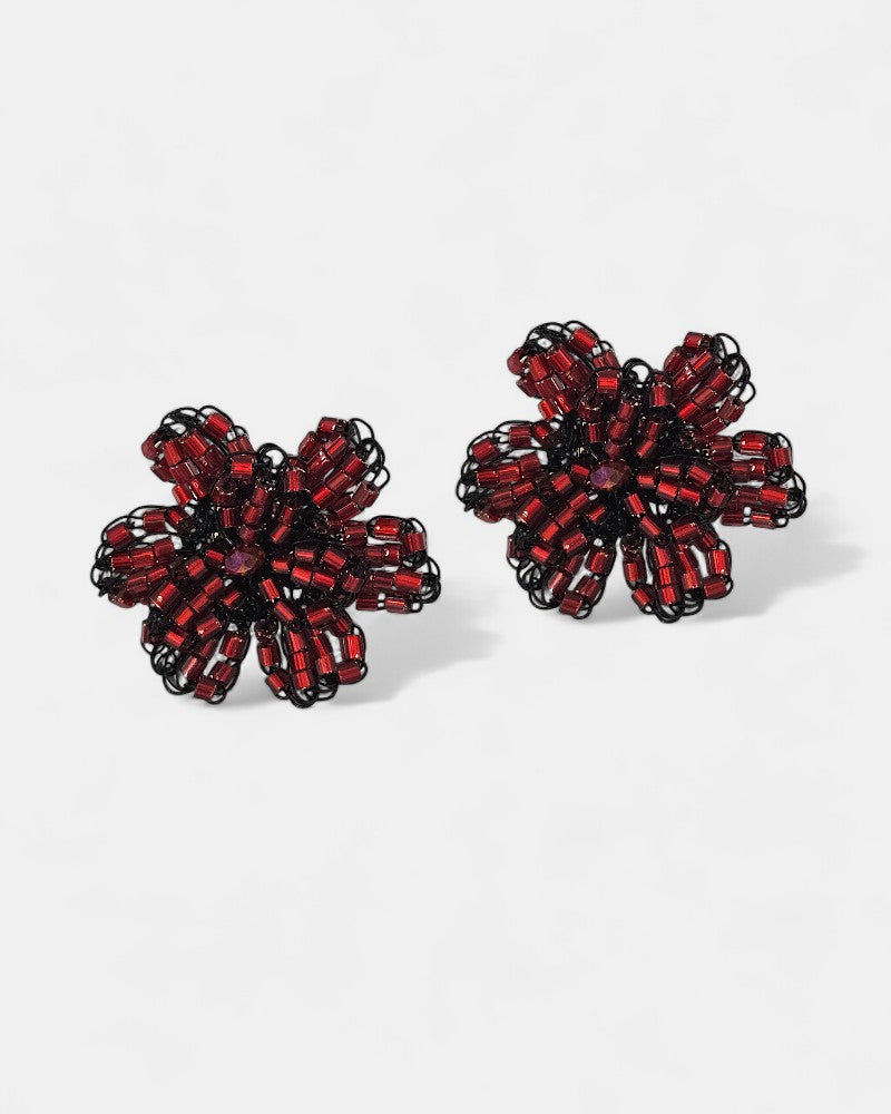 Pendientes en crochet flor rojos