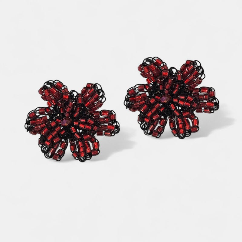 Pendientes en crochet flor rojos