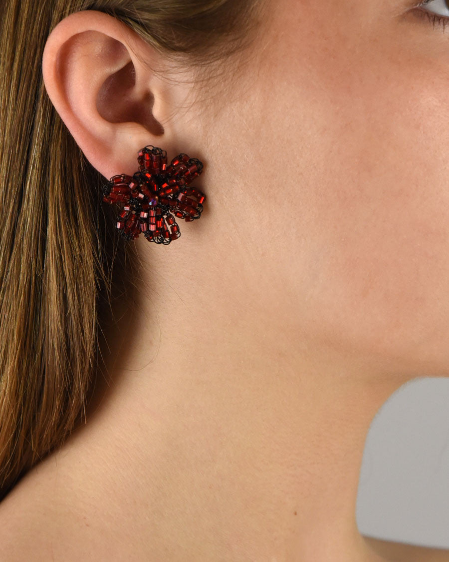 Pendientes en crochet flor rojos