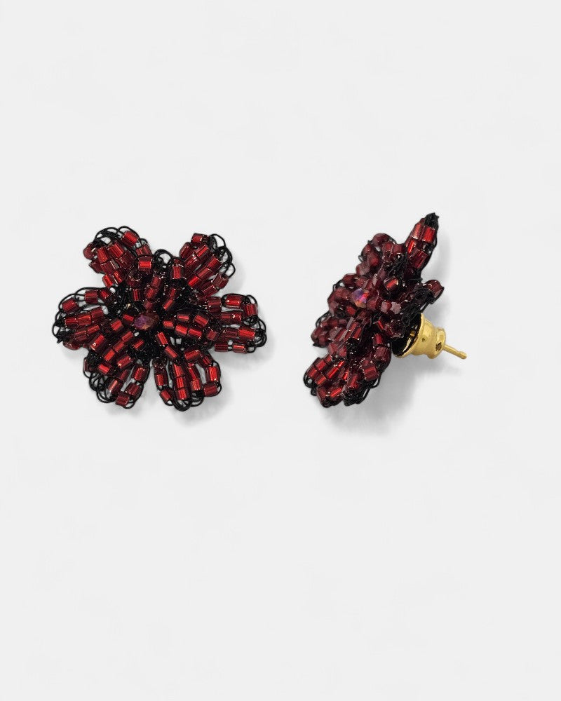 Pendientes en crochet flor rojos