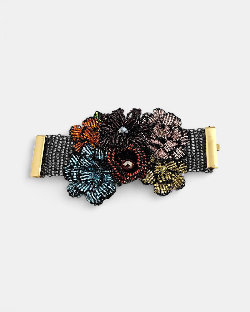 Brazalete de flores en crochet multicolor