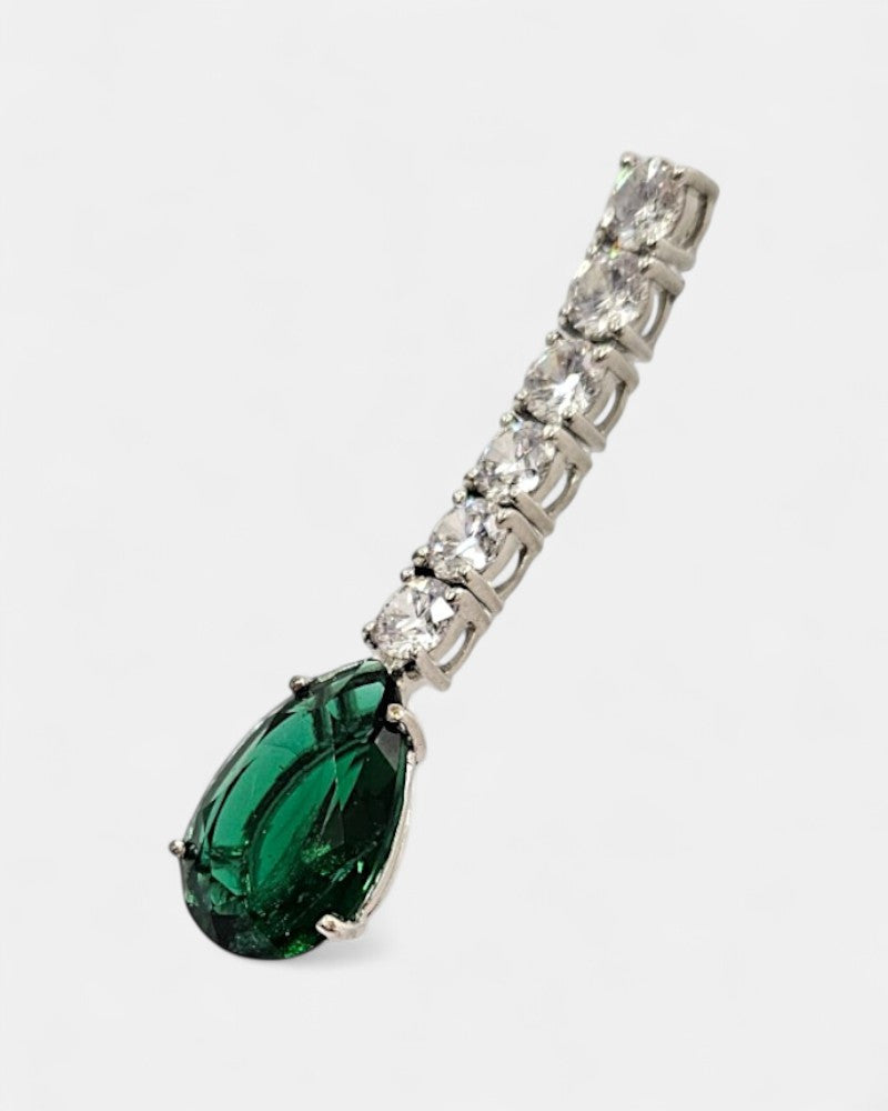 Pendiente plata y circonita verde esmeralda