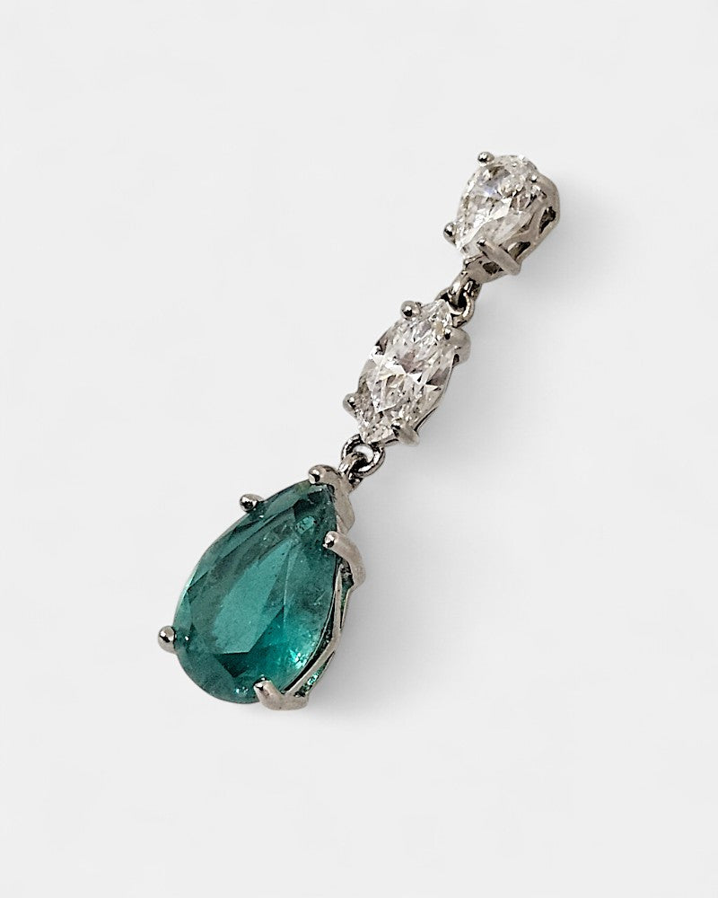 Pendiente plata y circonita verde esmeralda