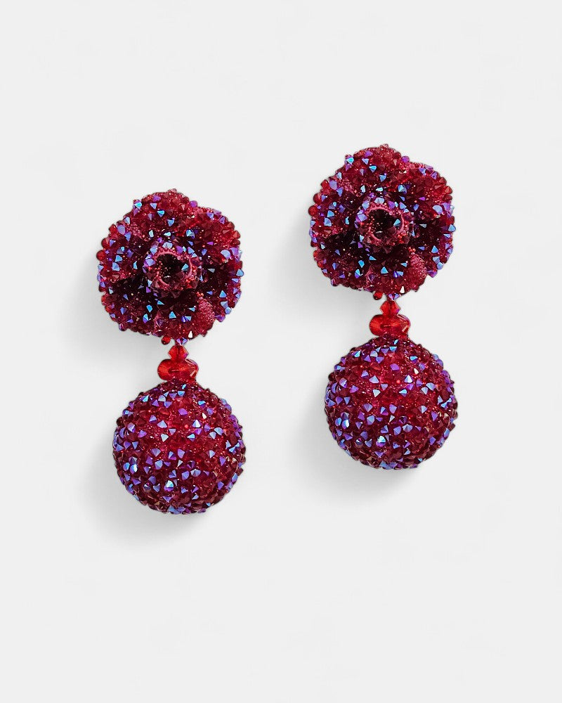 Swarovski cherry red ball earrings
