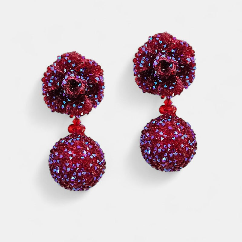 Swarovski cherry red ball earrings