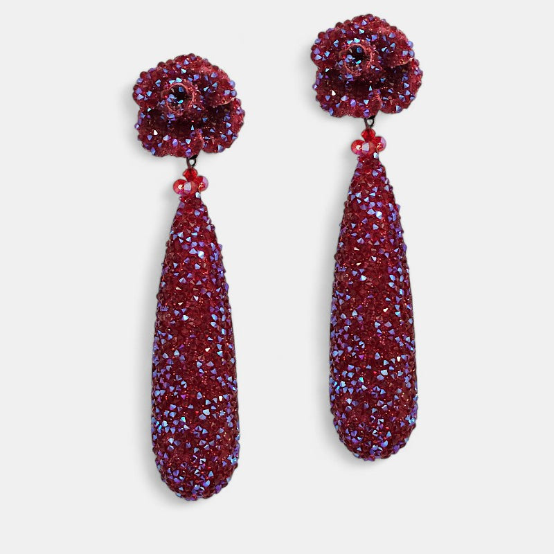 Pendientes swarovski largos Carmín