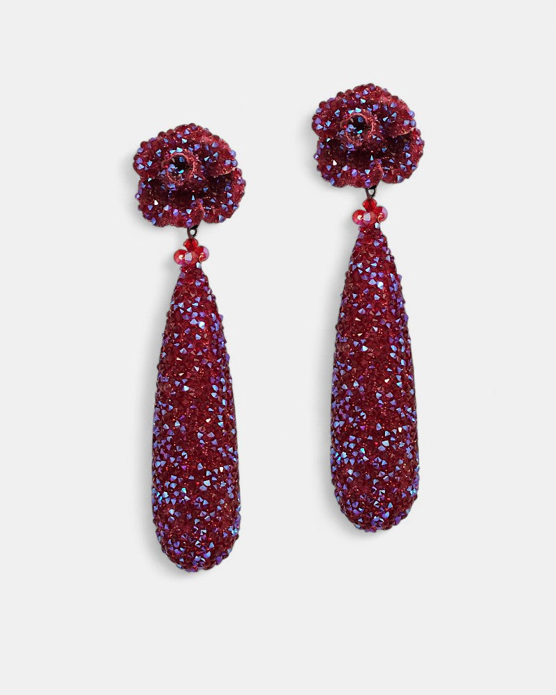Pendientes swarovski largos Carmín
