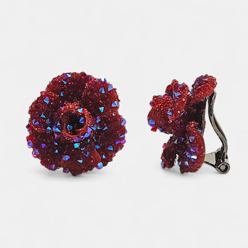 Short Swarovski Rouge flower earrings