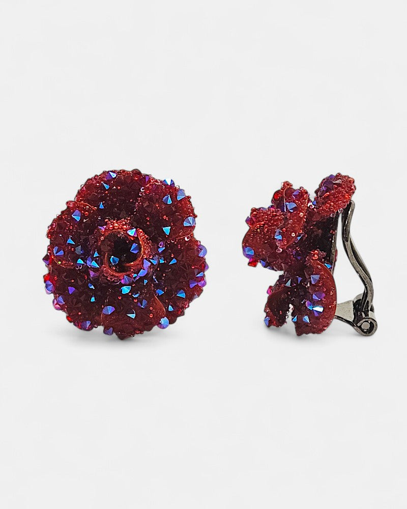 Short Swarovski Rouge flower earrings